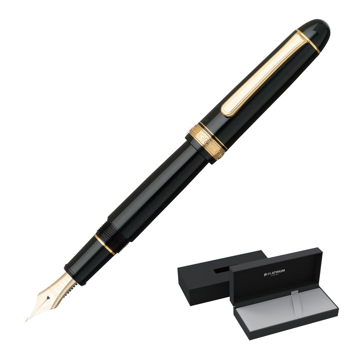 Platinum Fountain Pen #3776 Century - Extra Thick Black Body Size 139.5X15.4mm Weight 20.5G