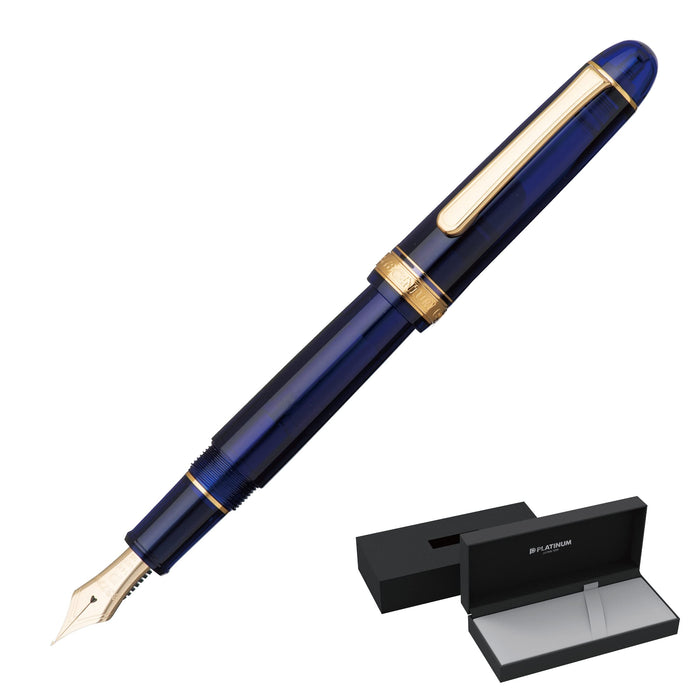 Platinum Fountain Pen #3776 Century Chartres Blue Bold Size 139.5X15.4mm Thick 20.5G