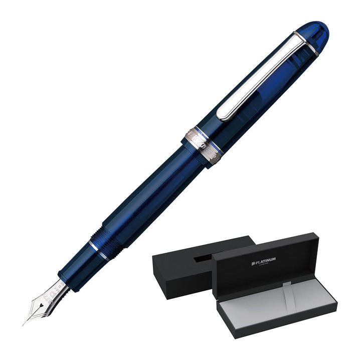 Platinum #3776 Century Medium Point Fountain Pen in Rhodium Chartres Blue