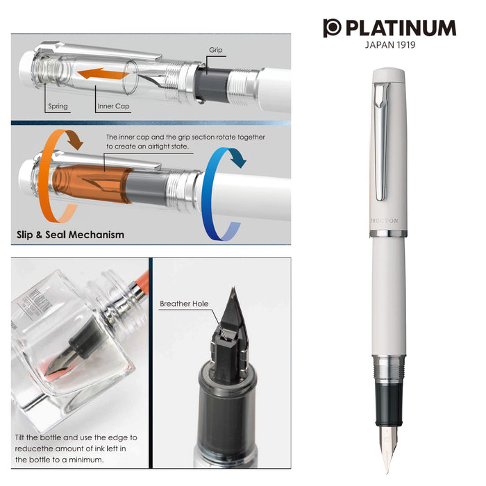 Platinum Procion #3 Medium Point Fountain Pen in Porcelain White