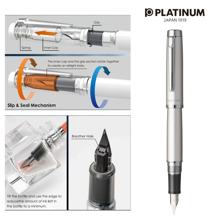 Platinum Procion Luster Fountain Pen Satin Silver Fine Point PNS-8000#79-2