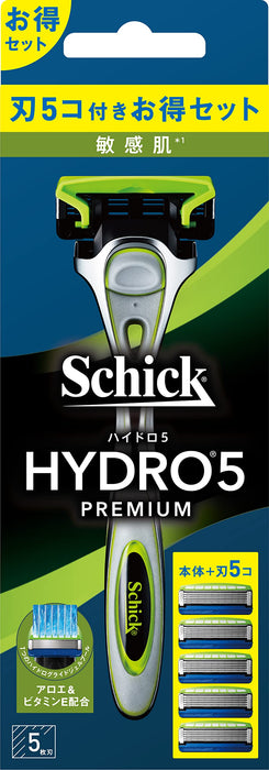 Schick Hydro 5 剃须刀带支架和 4 个替换刀片，适合敏感肌肤