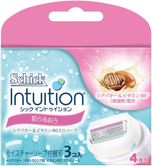 Schick Intuition 女士剃须刀替换刀片 3 件装，带皮肤保湿功能