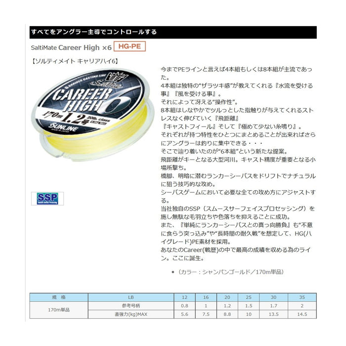 Sunline Pe Line Saltymate Career High 6 170M 30Lb 香檳金套裝