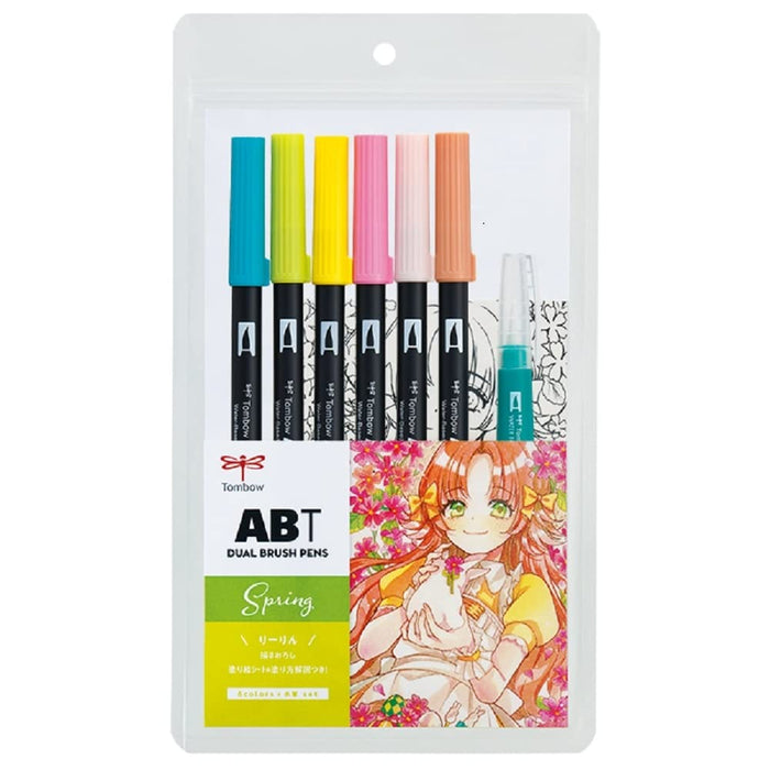 Tombow Dual Brush Pen Illustration Set 6 Spring Colors with Water Brush AB-T6CSRQA