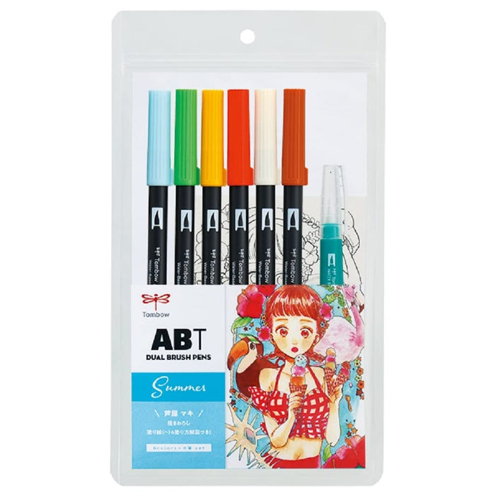 Tombow 雙毛筆水筆插畫套裝夏季 Ab-T6Csmqa 6 色