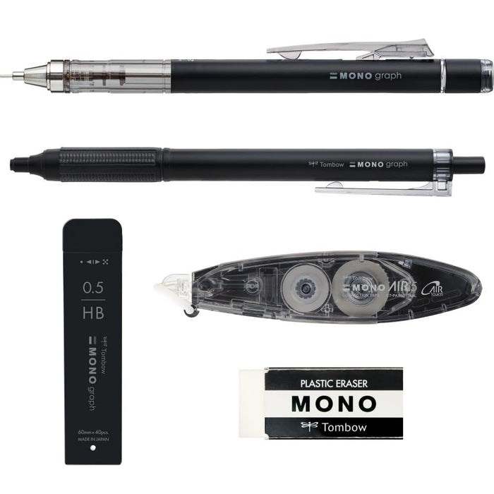 Tombow Mono Grayscale Stationery Set - Mechanical Pencil Lead Eraser Pen Correction Tape