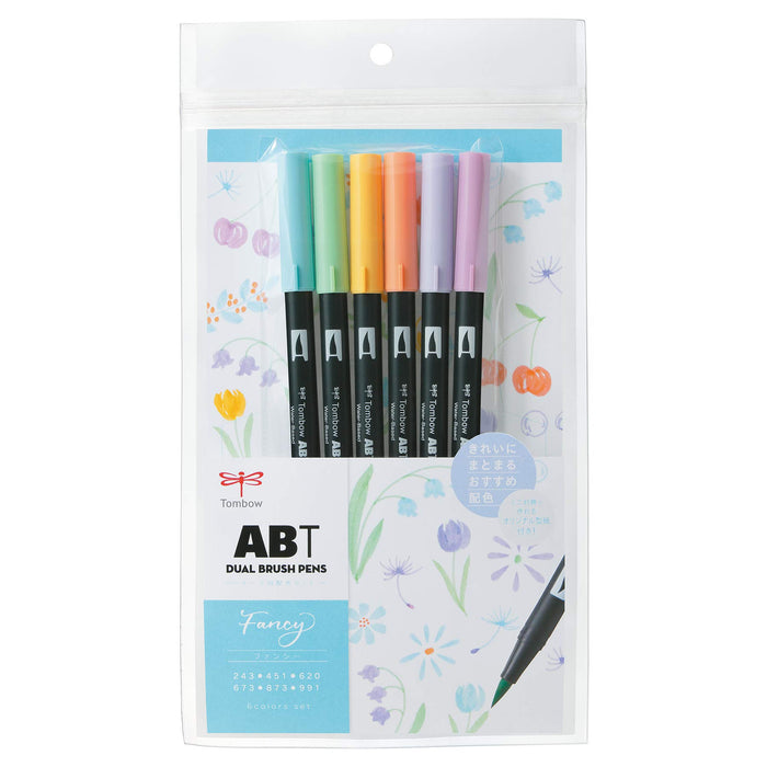 Tombow 雙毛筆套裝 6 種鮮豔顏色 - 花式 AB-T6CFN 鉛筆毛筆