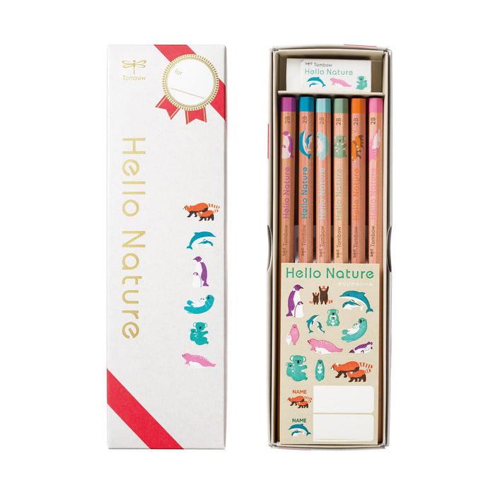 Tombow 2B 繪圖鉛筆 Hello Nature 6 圖案禮品組（附單色橡皮擦）