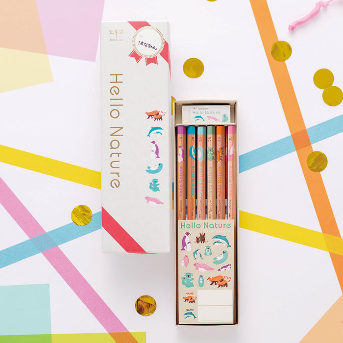 Tombow 2B 繪圖鉛筆 Hello Nature 6 圖案禮品組（附單色橡皮擦）