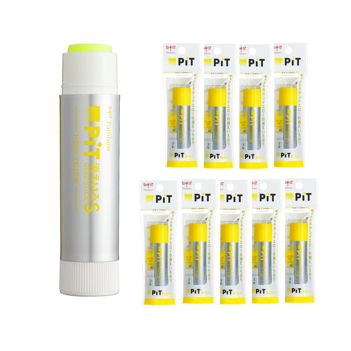 Tombow Pencil Glue Stick Set of 10 Hcb-011Btu Neon Yellow Silver Shaft