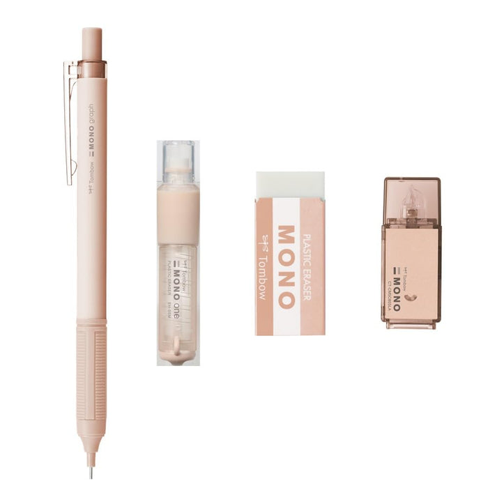 Tombow Mono Mineral 0.5mm Mechanical Pencil Set with 2 Erasers and Correction Tape Apricot Pink