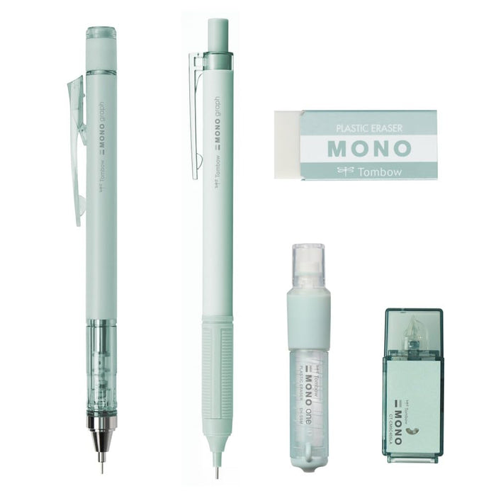 Tombow Mono Mineral Sorbet Blue 文具套装 自动铅笔 0.3mm 和 0.5mm 橡皮擦 2 件装 修正带