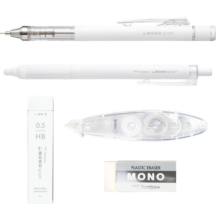 Tombow 單色灰階文具套裝自動鉛筆筆芯橡皮擦修正帶