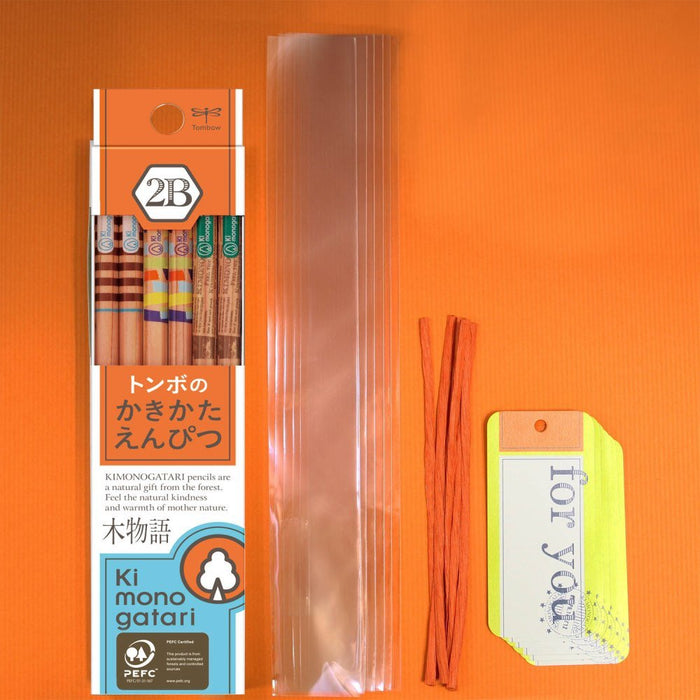 Tombow 2B Drawing Pencil Wood Story Small Gift Orange Pattern Kb-Kpf03G