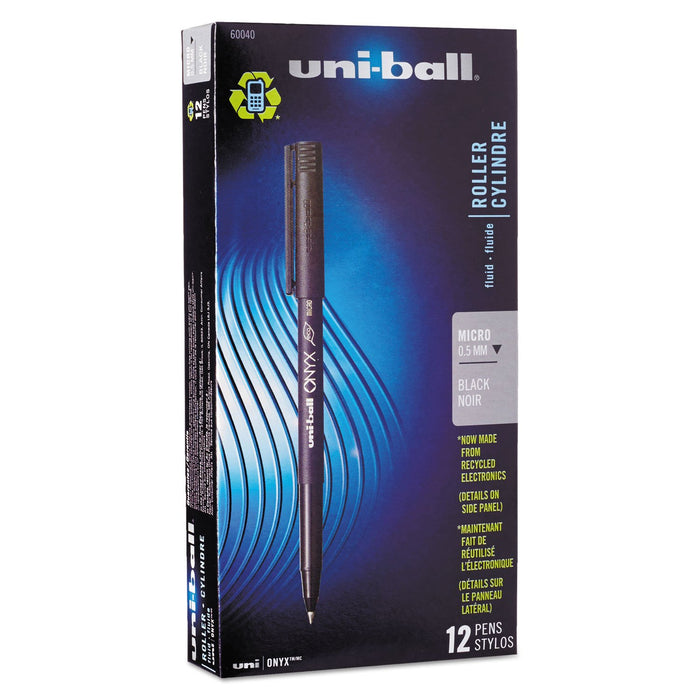 Mitsubishi Pencil Uni-Ball 60040 Onyx Rollerball Black Ink Micro Pens Pack of 12