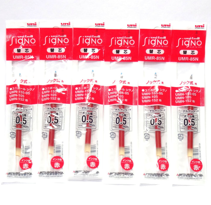 Mitsubishi Pencil Uni-Ball 0.5mm Red Ink Refills 6-Pack - For Signo 207 Pen