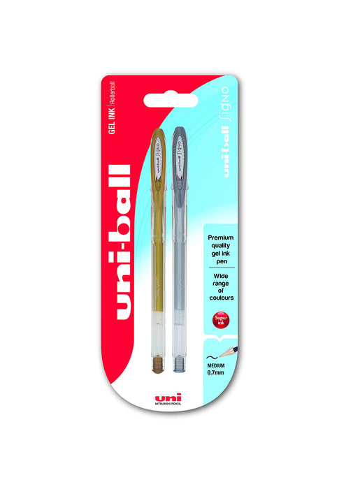 Mitsubishi Pencil Uni-Ball Um120 Signo Gold and Silver Gel Rollerball Pen Pack of 2