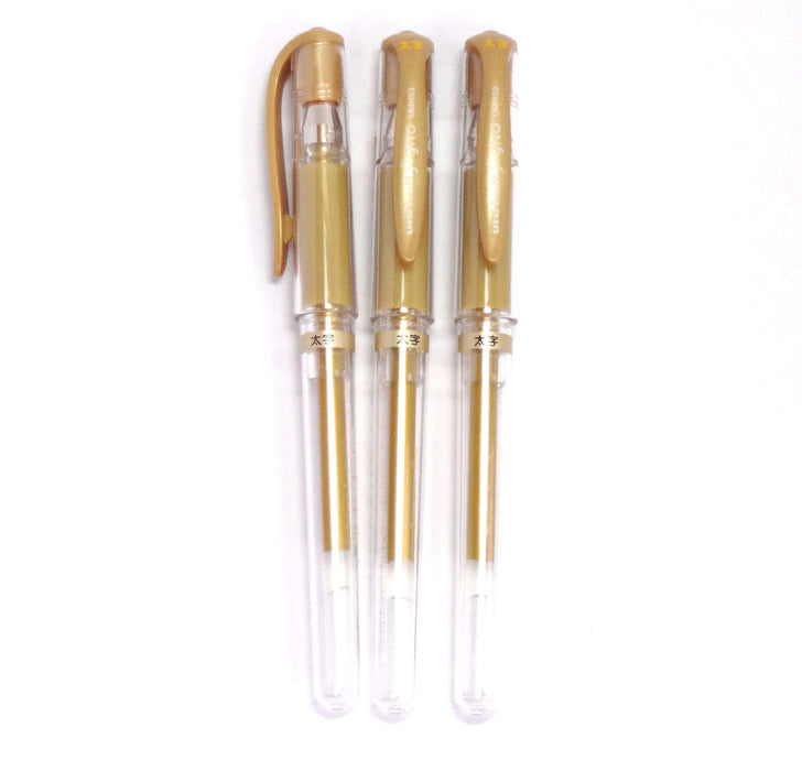 Mitsubishi Pencil Uni-Ball Signo Gel Impact Bold Gold Ink Pen 3-Pack Japan Made