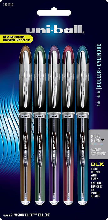 Mitsubishi Pencil Uni-Ball Vision Elite Blx Rollerball Pen 5mm Assorted 5pcs Set