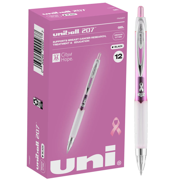 三菱铅笔 Uniball 207 可伸缩凝胶笔 中号笔尖 0.7 毫米 黑色 12 支