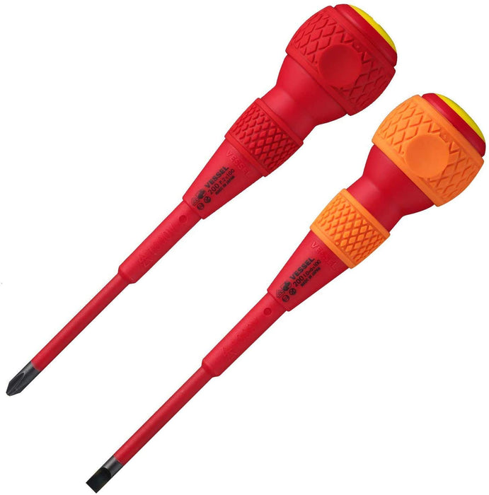 Vessel 202Ps-1 Ball Grip Insulated Screwdriver Set of 2 +2 x 100 / -6 x 100