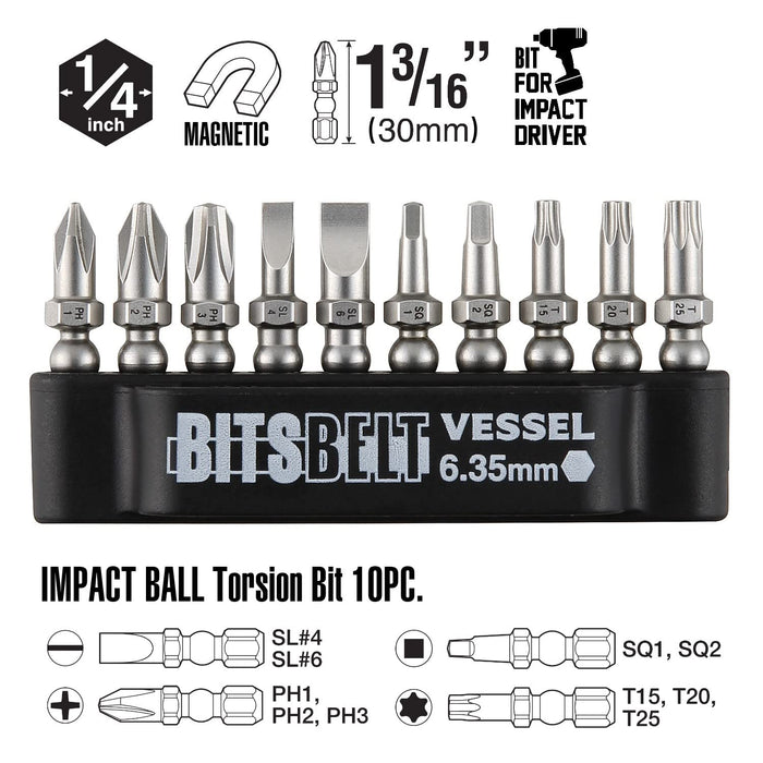 Vessel 10 件球形握把棘轮起子和钻头套装 2200Mbh120K01