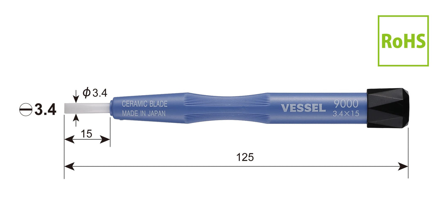 Vessel 陶瓷可调螺丝刀 3.4x15 尺寸 - 9000 系列 Vessel