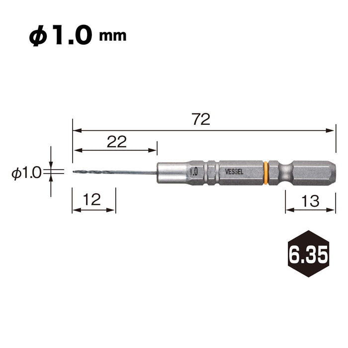 Vessel AMD-1.0 Cushion Drill Bit for Ironwork Metalwork 1.0mm Size