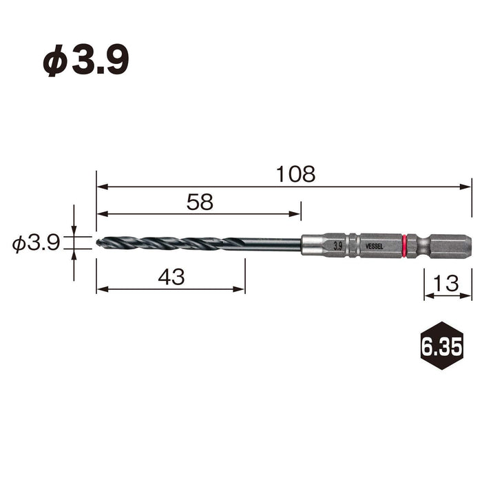 Vessel 3.9mm Cushion Drill Bit for Ironwork - AMD-3.9 for Metalwork