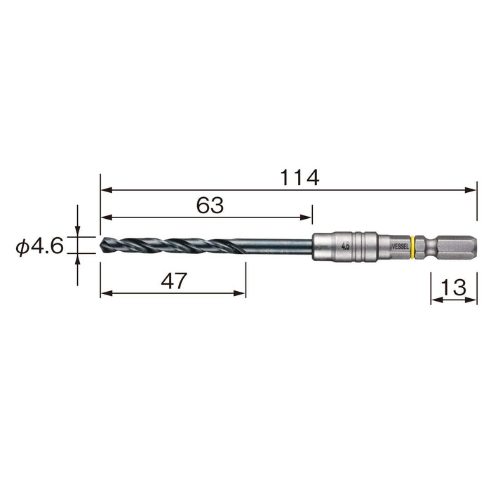 Vessel 4.6mm AMD-4.6 Cushion Drill Bit for Ironwork and Metalwork