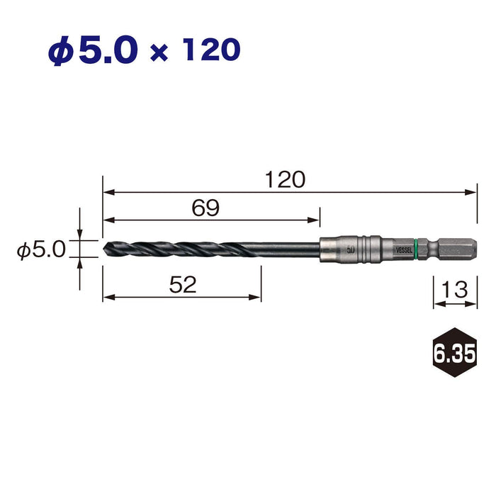 Vessel AMD-5.0 5mm Cushion Drill Bit for Ironwork Metalwork