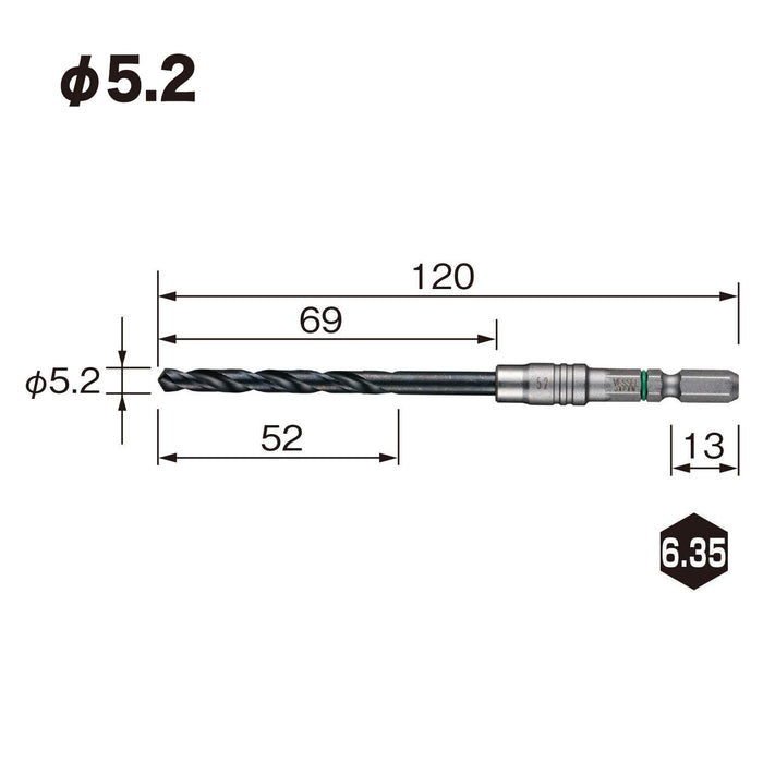 Vessel 5.2mm Cushion Drill Bit AMD-5.2 for Iron and Metal Work