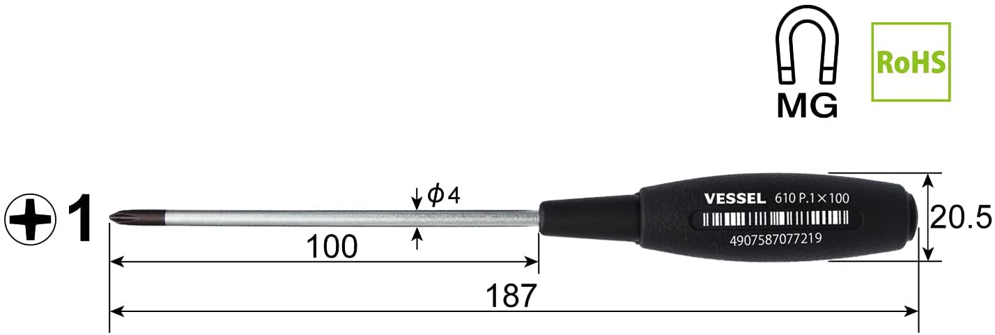 Vessel Cushion Grip Driver Thin Shaft Type One Plus 100 610 Series