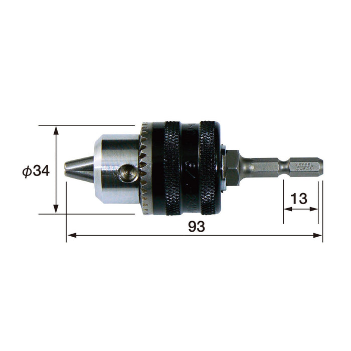 Vessel BH-19E Drill Chuck with Key 1.0-10mm Diameter - Quality Tool