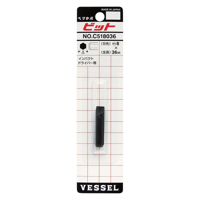 Vessel Impact Driver Bit Slotted 8x36mm - C518036 Vessel Tool