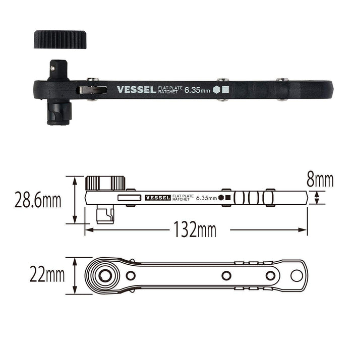 Vessel Black TD-71 板式棘轮起子，附带 2 个额外钻头