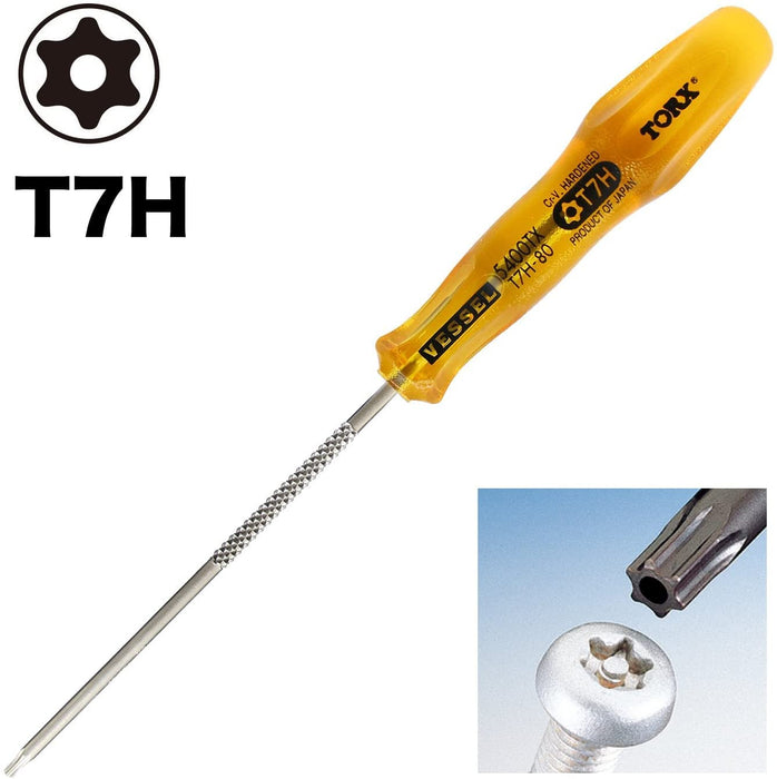 Vessel Torx T7H Power Grip Screwdriver 80mm Tamper-Proof 5400Tx