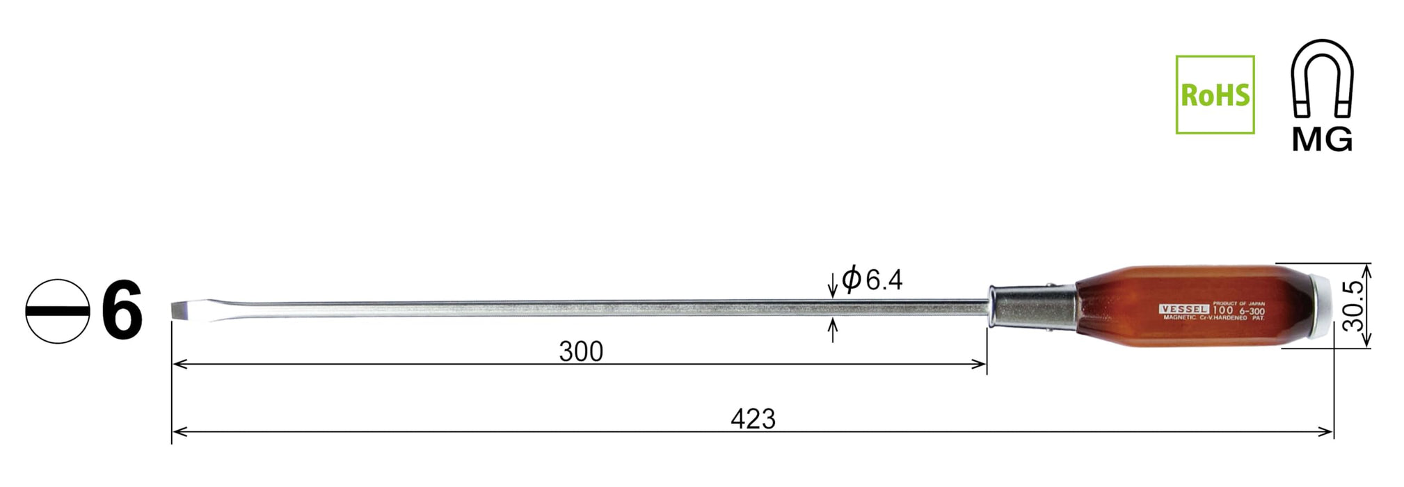 船用长轴型驱动器 - 6x300 强力穿透型，带木柄