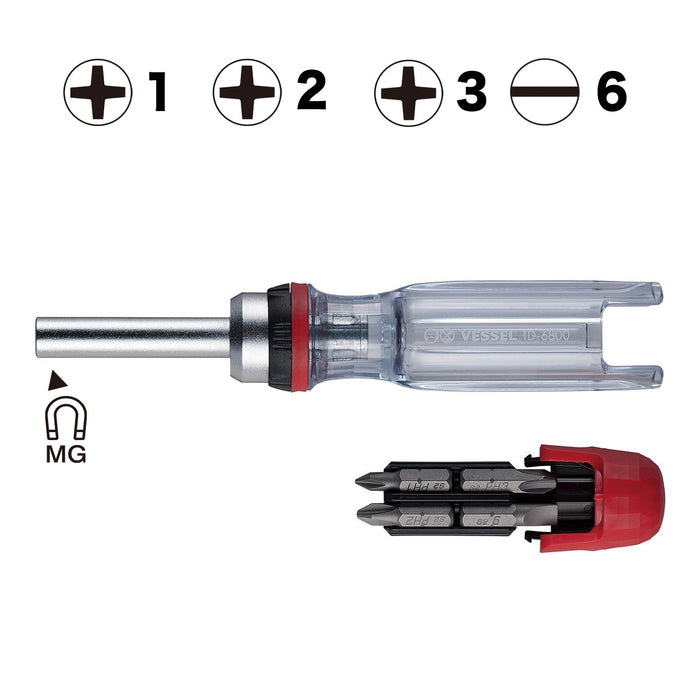 Vessel Ratchet Driver TD-6804MG with 4 Bits - High Quality Tool by Vessel