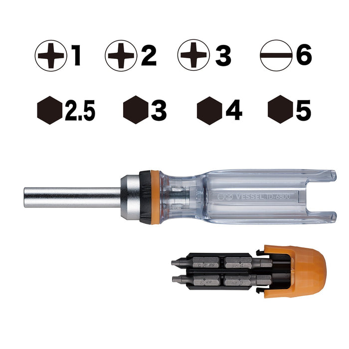 Vessel TD-6808MG Ratchet Driver with 8 Bits - High-Performance Tool