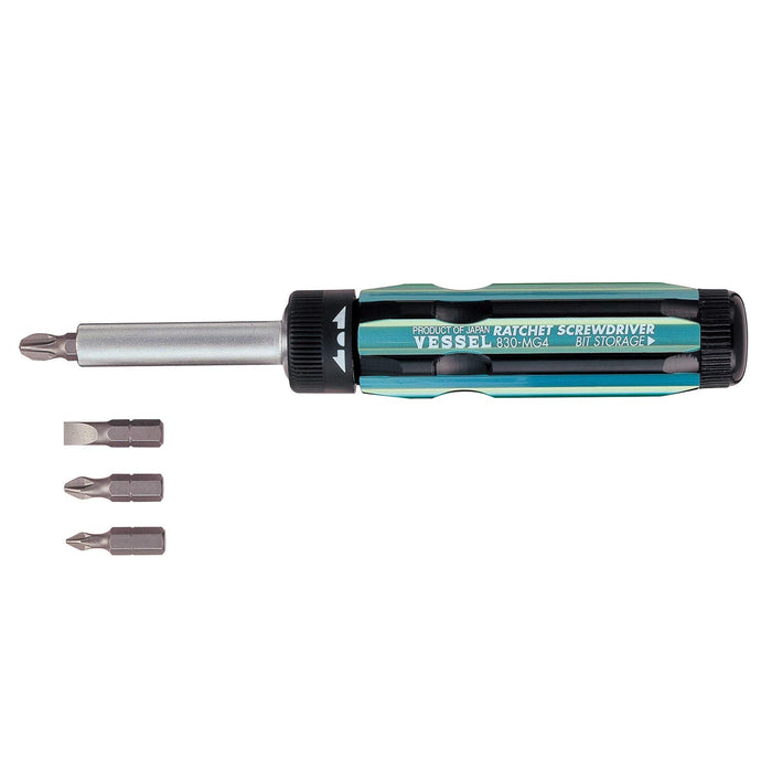 Vessel 830-Mg4 Replaceable Ratchet Driver Set with +1 +2 +3 -6 Features