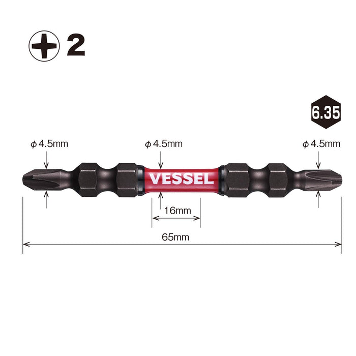 Vessel Sakisbo 超薄扭力钻头套装双头 +2 X 65 毫米 10 件装 - SDT10P2065F