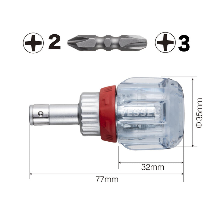 Vessel TD-6700W-23 粗短棘輪驅動器 - 緊湊耐用的機構