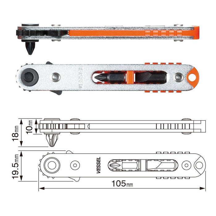 Vessel Ultra-Thin Straight Plate Ratchet Driver TD-75 Model