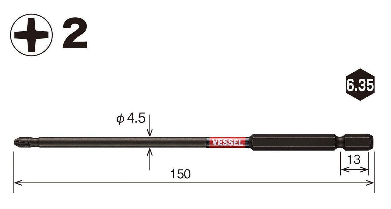 Vessel 40V Sakisubo 階梯式起子頭套件 2 X 4.5mm 150mm 長度 - SS162150