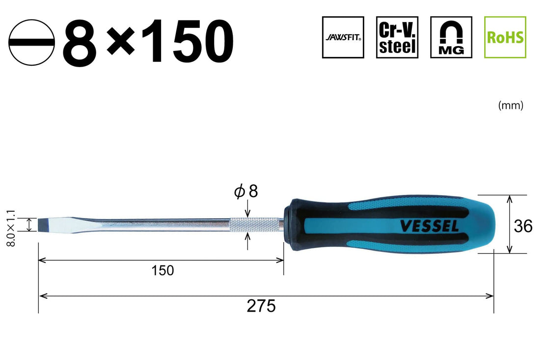 Vessel Megadora 8x150 Regular Screwdriver - High-Quality Tool