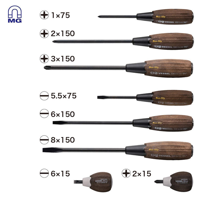 Vessel 8 件套 Wood-Compo 防滑穿心螺丝刀套装 3308Eva