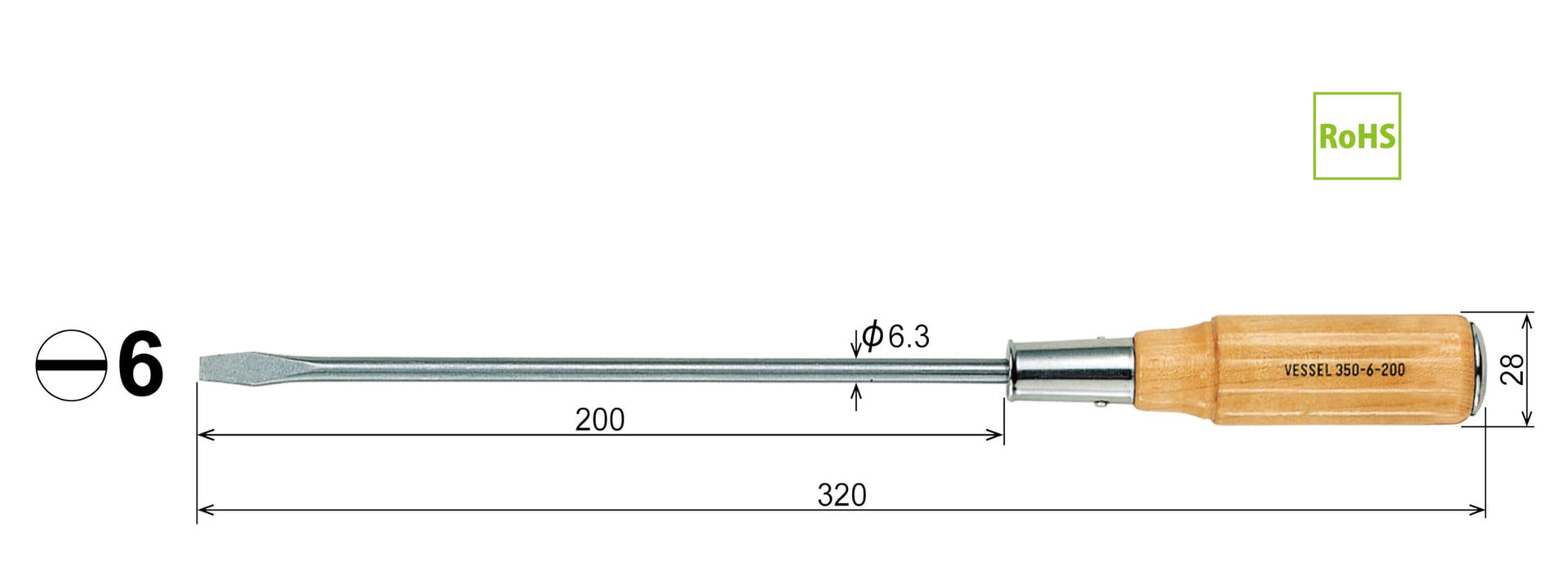 Vessel Long Shaft Wooden Handle Penetrating Driver 6x200 350 Series