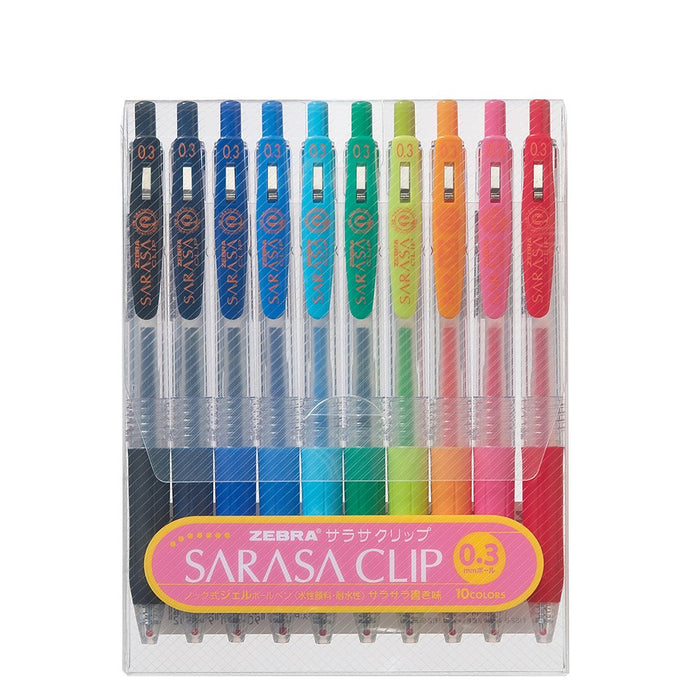 Zebra Sarasa Clip 0.3 Gel Ballpoint Pen 10 Color Set - Zebra Jjh15-10C